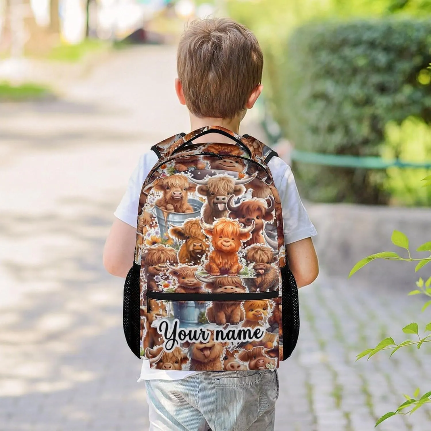 Personalized Highland Cow Backpack for Girls Boys, 16 Inch Brown Backpacks for School, Cute, Adjustable Straps, Durable, Lightweight, Large Capacity Bookbag for Kids