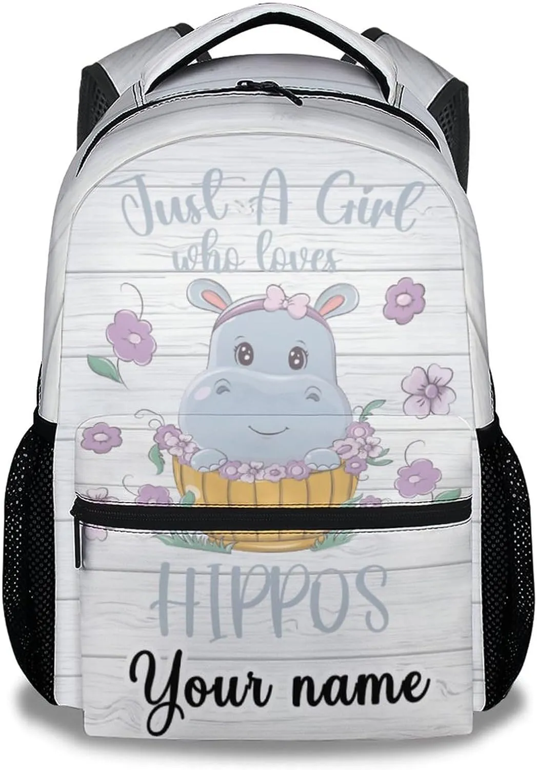 Personalized Hippo Backpack for Girls Boys, 16 Inch Backpacks for School, Cute, Adjustable Straps, Durable, Lightweight, Large Capacity Bookbag for Kids