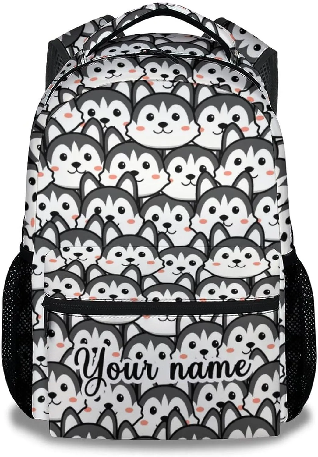 Personalized Husky Backpack for Girls Boys, 16 Inch Black Dog Backpacks for School, Cute, Adjustable Straps, Durable, Lightweight, Large Capacity Bookbag for Kids
