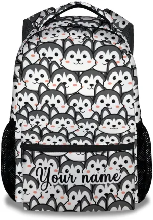 Personalized Husky Backpack for Girls Boys, 16 Inch Black Dog Backpacks for School, Cute, Adjustable Straps, Durable, Lightweight, Large Capacity Bookbag for Kids