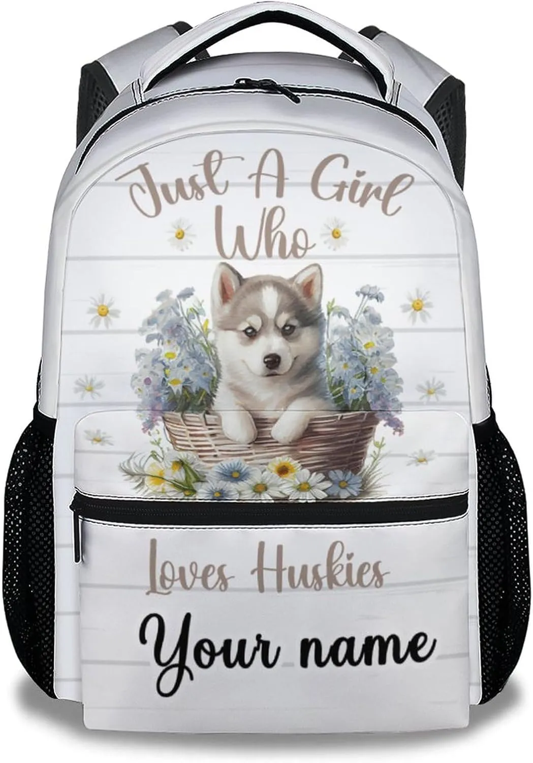 Personalized Husky Backpack for Girls Boys, 16 Inch White Dog Backpacks for School, Cute, Adjustable Straps, Durable, Lightweight, Large Capacity Bookbag for Kids