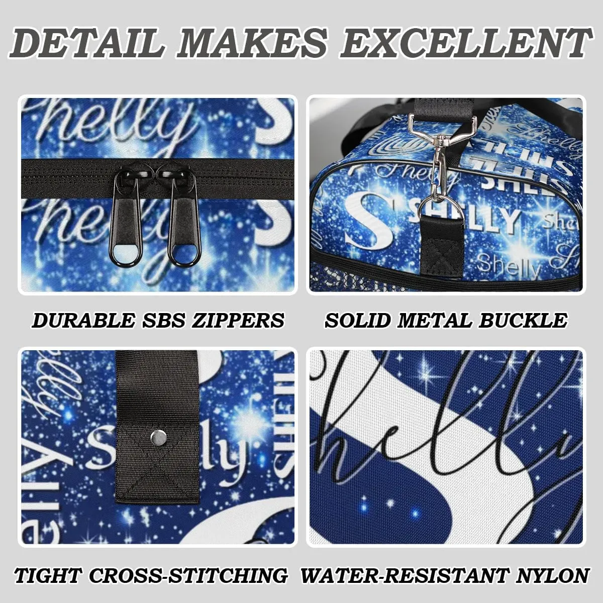 Personalized Initial Sports Duffel Bag with Name Custom Weekender Overnight Bag Foldable Gym Bag Travel Dance Gymnastics Duffel Tote Bag Dark Blue Glitter