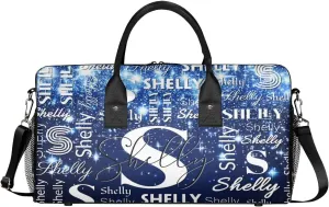 Personalized Initial Sports Duffel Bag with Name Custom Weekender Overnight Bag Foldable Gym Bag Travel Dance Gymnastics Duffel Tote Bag Dark Blue Glitter