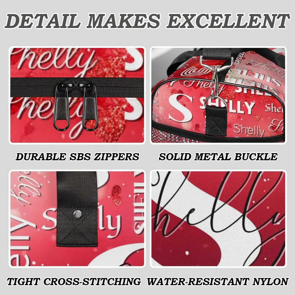 Personalized Initial Sports Duffel Bag with Name Custom Weekender Overnight Bag Foldable Gym Bag Travel Dance Gymnastics Duffel Tote Bag Red