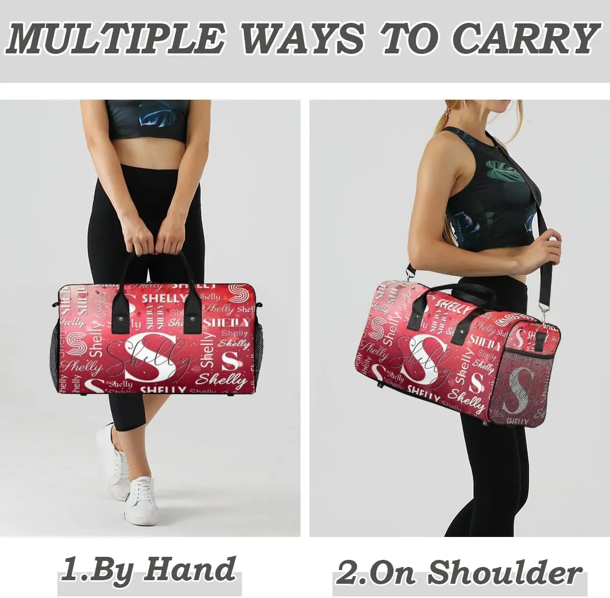 Personalized Initial Sports Duffel Bag with Name Custom Weekender Overnight Bag Foldable Gym Bag Travel Dance Gymnastics Duffel Tote Bag Red