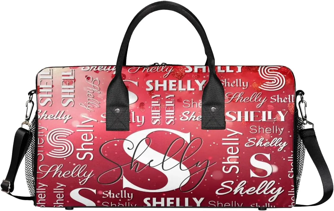 Personalized Initial Sports Duffel Bag with Name Custom Weekender Overnight Bag Foldable Gym Bag Travel Dance Gymnastics Duffel Tote Bag Red