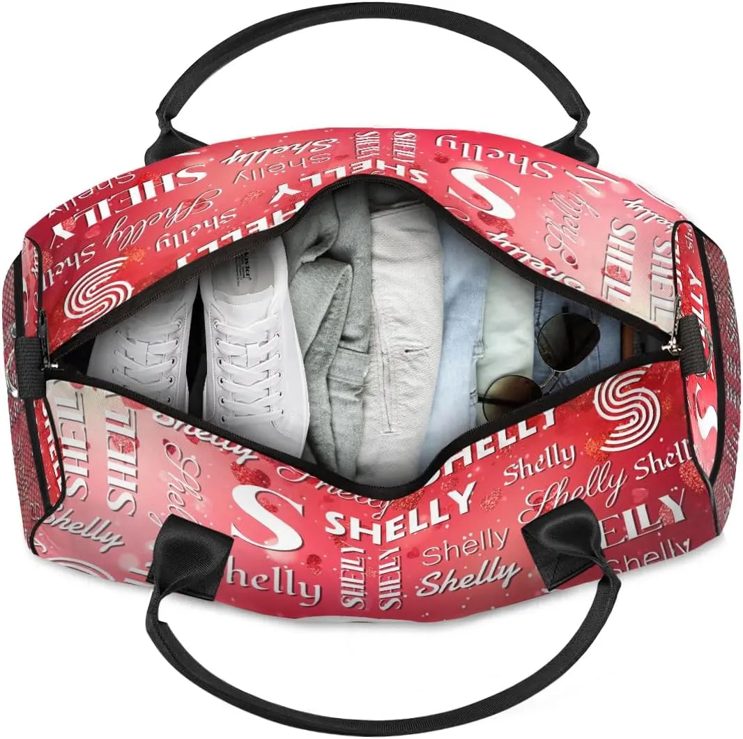 Personalized Initial Sports Duffel Bag with Name Custom Weekender Overnight Bag Foldable Gym Bag Travel Dance Gymnastics Duffel Tote Bag Red