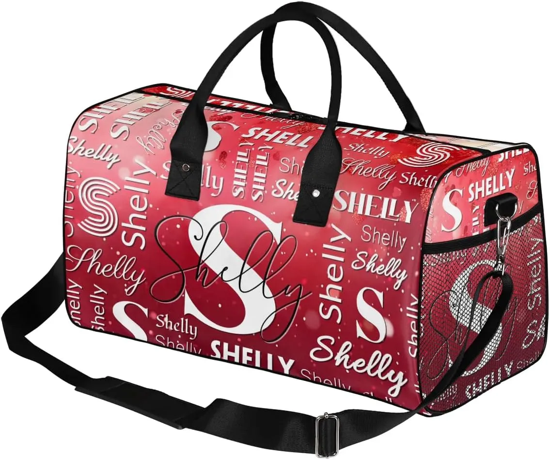 Personalized Initial Sports Duffel Bag with Name Custom Weekender Overnight Bag Foldable Gym Bag Travel Dance Gymnastics Duffel Tote Bag Red
