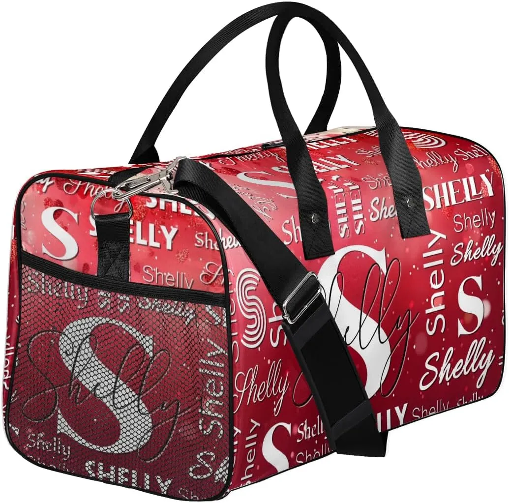 Personalized Initial Sports Duffel Bag with Name Custom Weekender Overnight Bag Foldable Gym Bag Travel Dance Gymnastics Duffel Tote Bag Red