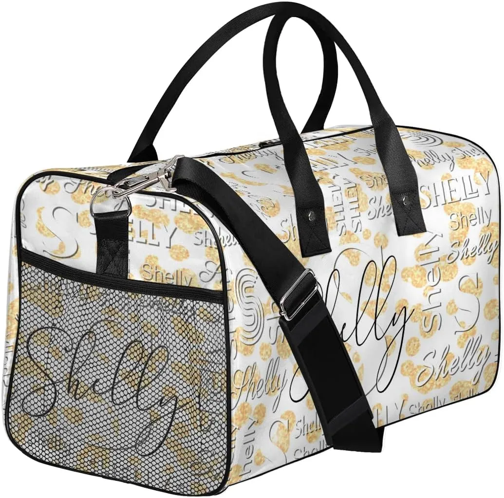 Personalized Initial Travel Duffel Bag, Sports Gym Bag, Custom Name Weekender Bag Monogram Overnight Bag Birthday Gifts Daughter Gifts Friend Gifts Golden