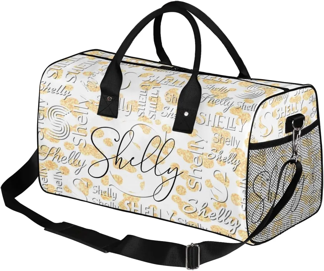 Personalized Initial Travel Duffel Bag, Sports Gym Bag, Custom Name Weekender Bag Monogram Overnight Bag Birthday Gifts Daughter Gifts Friend Gifts Golden