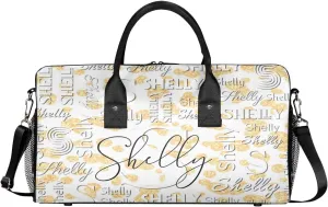 Personalized Initial Travel Duffel Bag, Sports Gym Bag, Custom Name Weekender Bag Monogram Overnight Bag Birthday Gifts Daughter Gifts Friend Gifts Golden