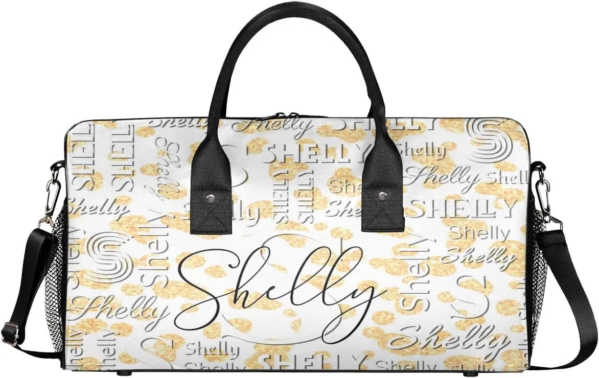 Personalized Initial Travel Duffel Bag, Sports Gym Bag, Custom Name Weekender Bag Monogram Overnight Bag Birthday Gifts Daughter Gifts Friend Gifts Golden