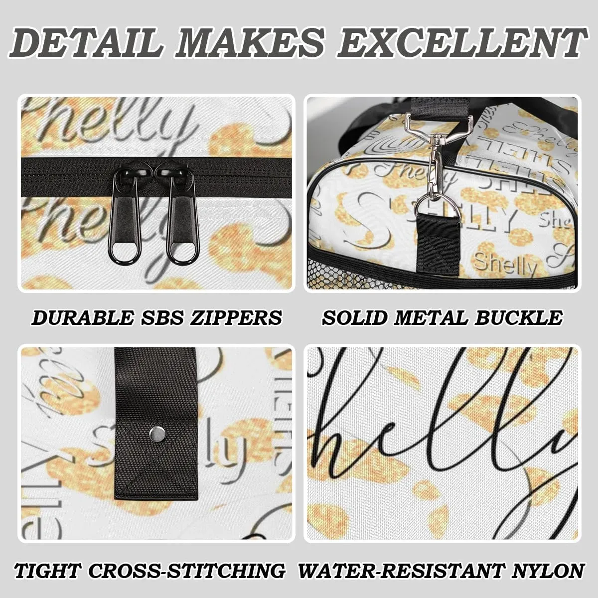 Personalized Initial Travel Duffel Bag, Sports Gym Bag, Custom Name Weekender Bag Monogram Overnight Bag Birthday Gifts Daughter Gifts Friend Gifts Golden