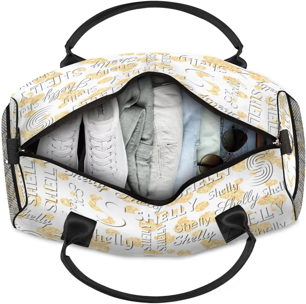 Personalized Initial Travel Duffel Bag, Sports Gym Bag, Custom Name Weekender Bag Monogram Overnight Bag Birthday Gifts Daughter Gifts Friend Gifts Golden
