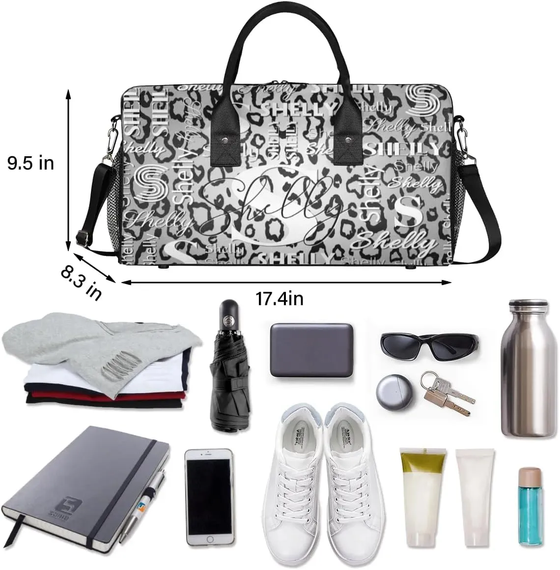 Personalized Initial Travel Duffel Bag, Sports Gym Bag, Custom Name Weekender Bag Monogram Overnight Bag Birthday Gifts Daughter Gifts Friend Gifts Grey Black