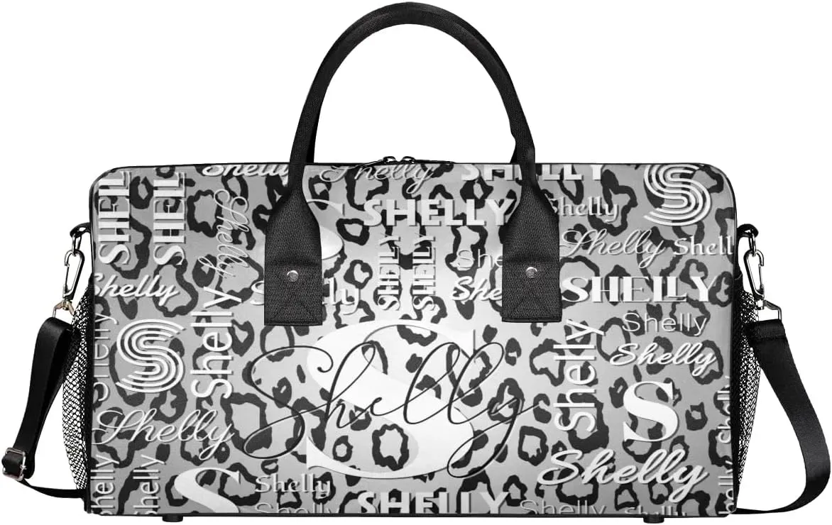 Personalized Initial Travel Duffel Bag, Sports Gym Bag, Custom Name Weekender Bag Monogram Overnight Bag Birthday Gifts Daughter Gifts Friend Gifts Grey Black