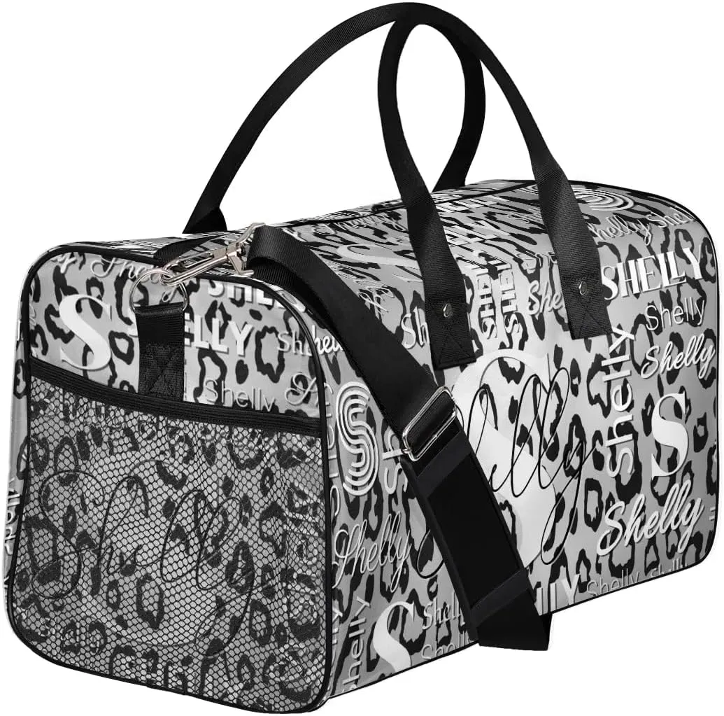 Personalized Initial Travel Duffel Bag, Sports Gym Bag, Custom Name Weekender Bag Monogram Overnight Bag Birthday Gifts Daughter Gifts Friend Gifts Grey Black