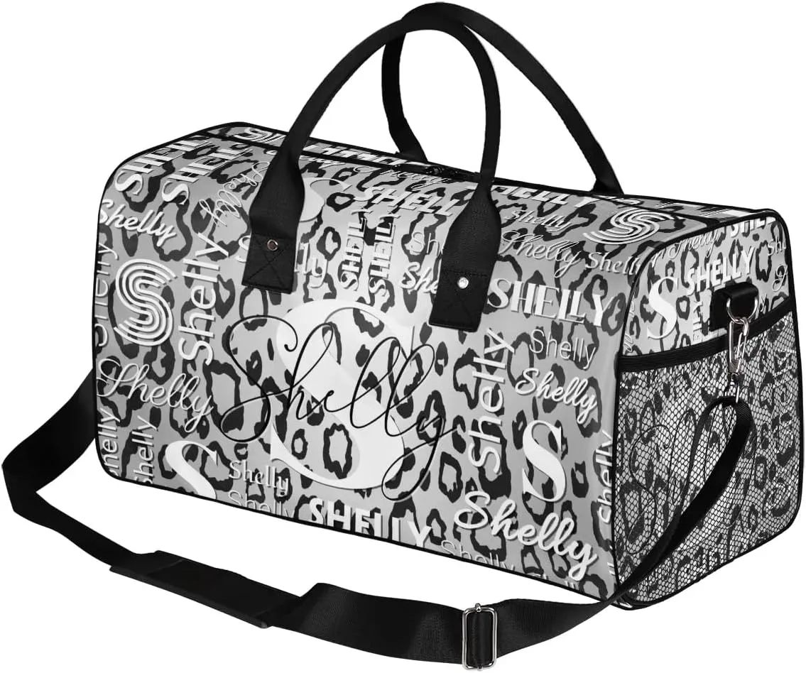 Personalized Initial Travel Duffel Bag, Sports Gym Bag, Custom Name Weekender Bag Monogram Overnight Bag Birthday Gifts Daughter Gifts Friend Gifts Grey Black