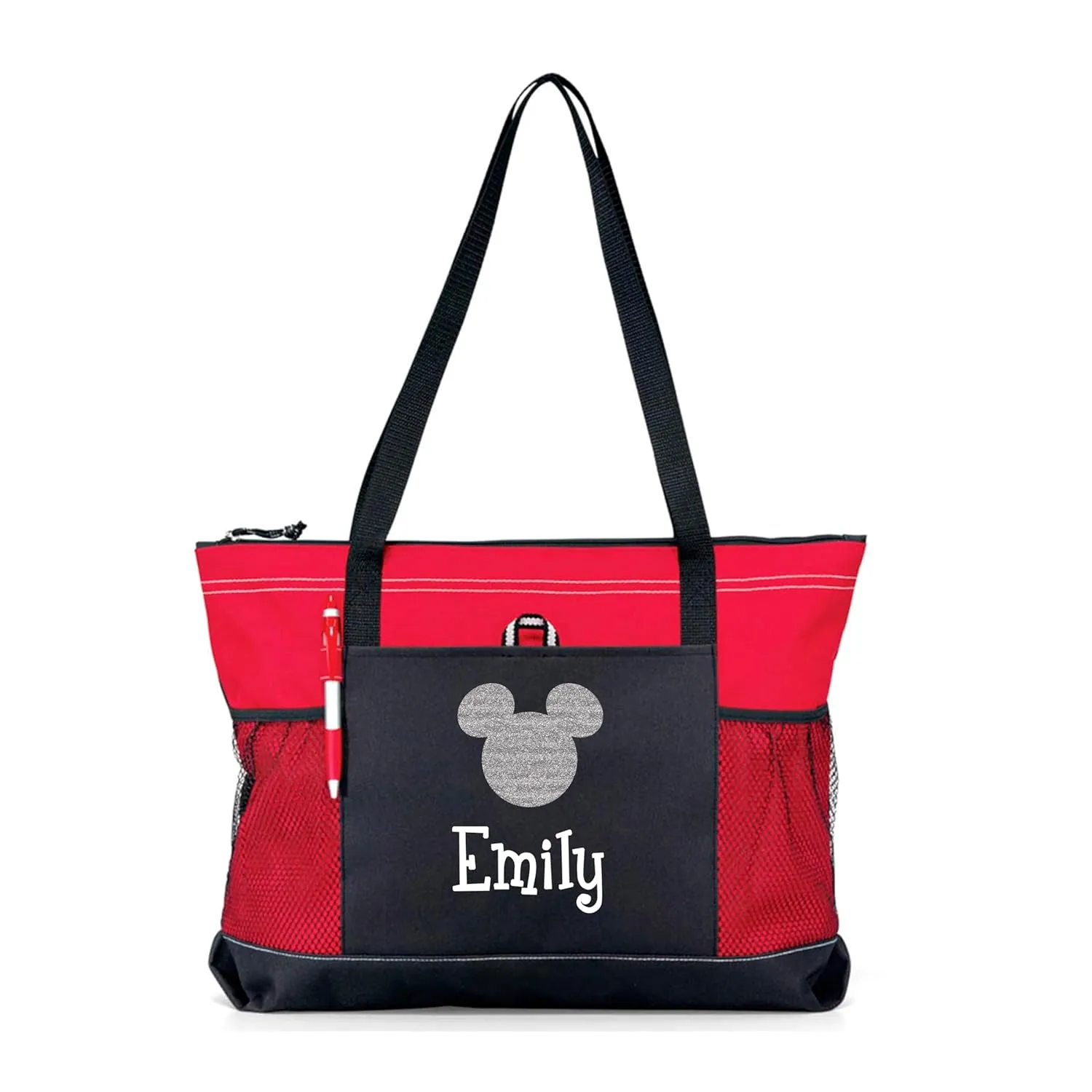 Personalized Mouse Bag, Custom Red and Black Mouse Tote Bag, Cruise Bag or a Trip to Amusement Park Your Name