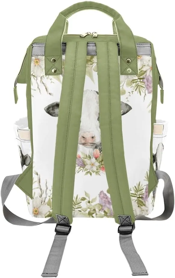 Personalized Name Diaper Bag Backpack Spring Greenery Floral Cow Gift the Best: Spacious Waterproof Nappy Bag for Men and Women