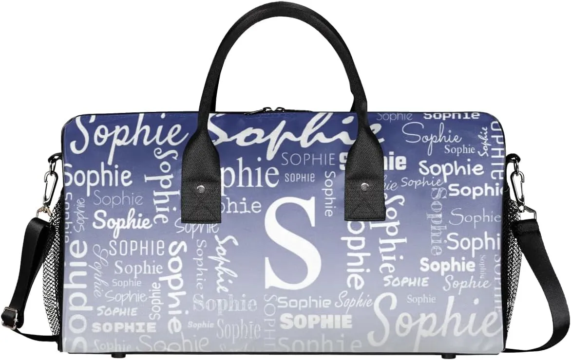 Personalized Name Sport Duffel Bag with Initial, Custom Gym Bag Dance Duffel Bag for Women, Monogrammed Gifts Customized Overnight Weekender Bag, Cobalt Blue Gradient