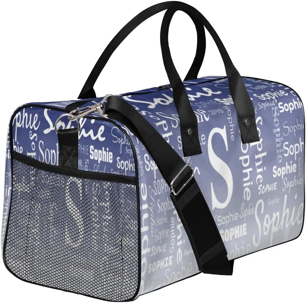 Personalized Name Sport Duffel Bag with Initial, Custom Gym Bag Dance Duffel Bag for Women, Monogrammed Gifts Customized Overnight Weekender Bag, Cobalt Blue Gradient