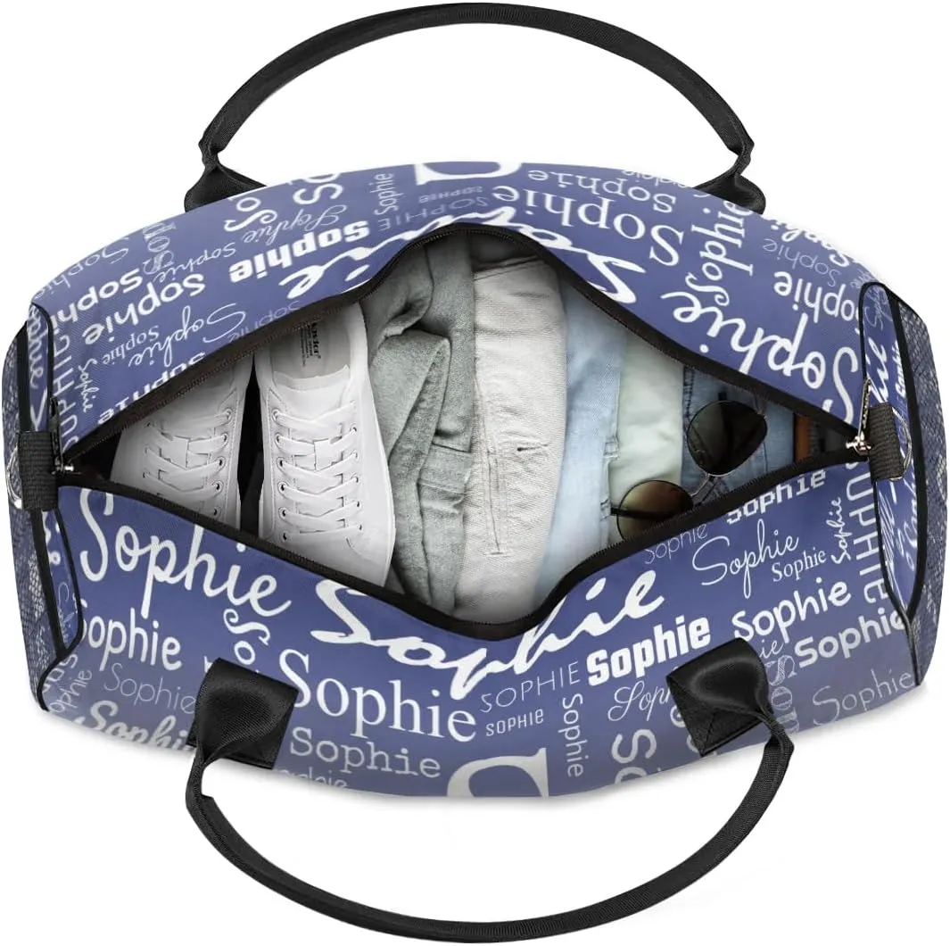 Personalized Name Sport Duffel Bag with Initial, Custom Gym Bag Dance Duffel Bag for Women, Monogrammed Gifts Customized Overnight Weekender Bag, Cobalt Blue Gradient