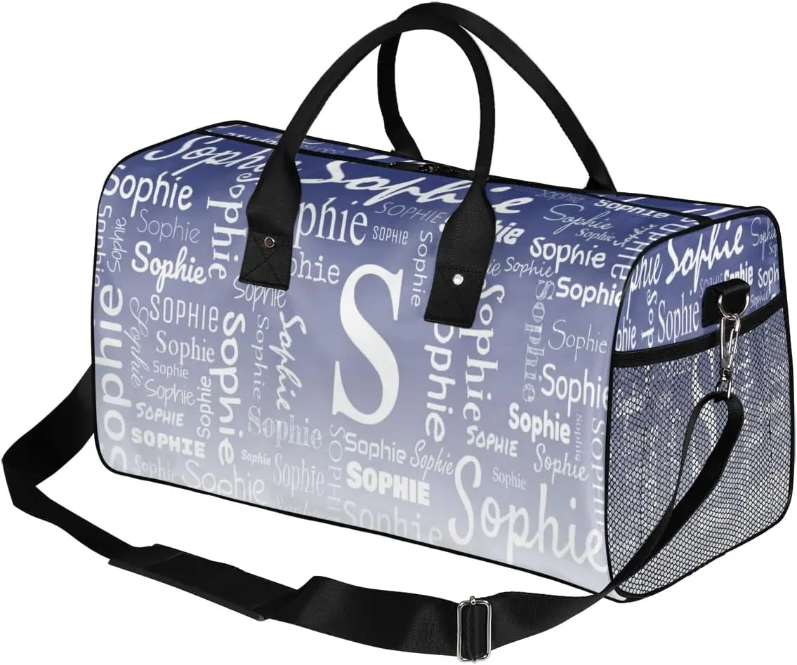 Personalized Name Sport Duffel Bag with Initial, Custom Gym Bag Dance Duffel Bag for Women, Monogrammed Gifts Customized Overnight Weekender Bag, Cobalt Blue Gradient