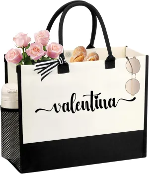 Personalized Name Tote Bag for Women, Birthday Best Friend Bridesmaid Gifts for Women Canvas Initial Tote Bags