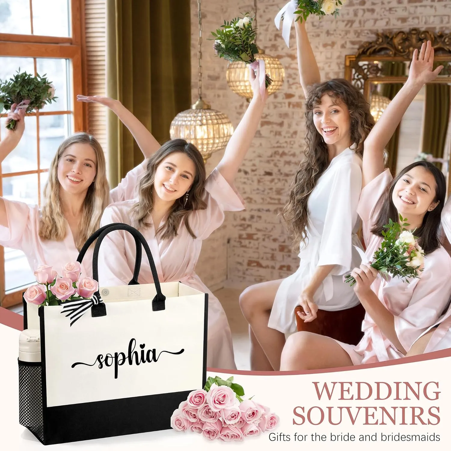 Personalized Name Tote Bag for Women, Birthday Best Friend Bridesmaid Gifts for Women Canvas Initial Tote Bags