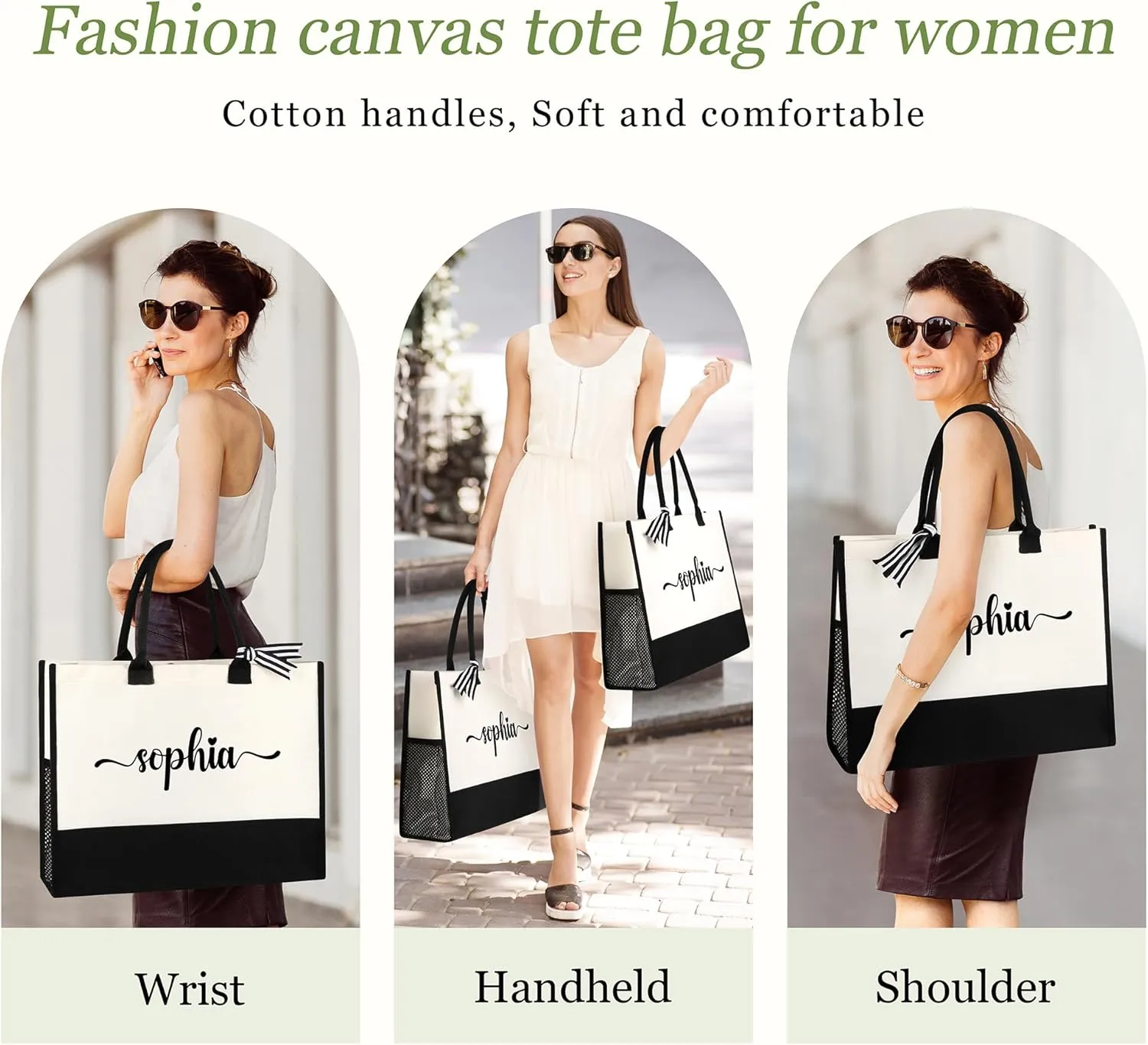 Personalized Name Tote Bag for Women, Birthday Best Friend Bridesmaid Gifts for Women Canvas Initial Tote Bags