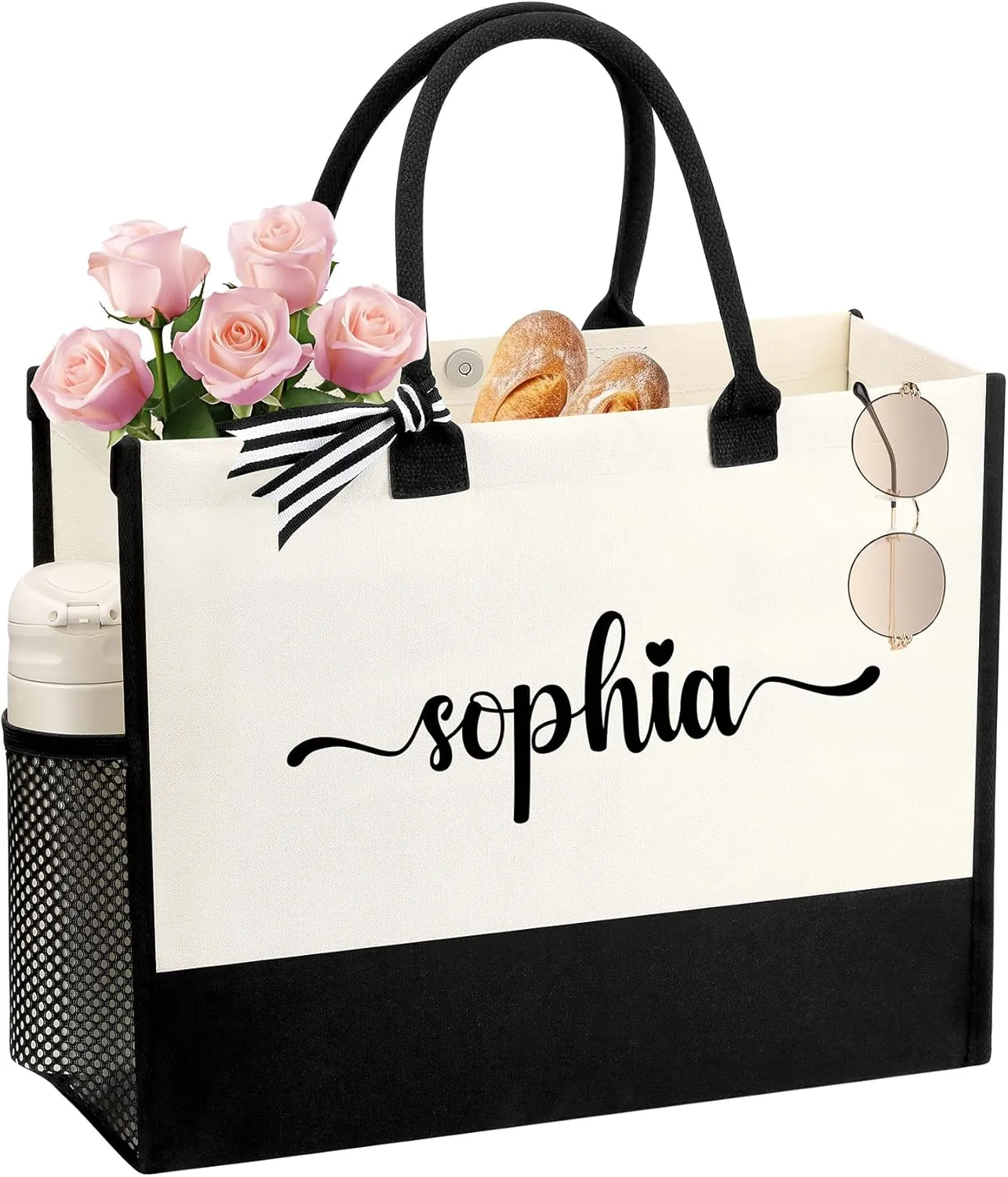 Personalized Name Tote Bag for Women, Birthday Best Friend Bridesmaid Gifts for Women Canvas Initial Tote Bags