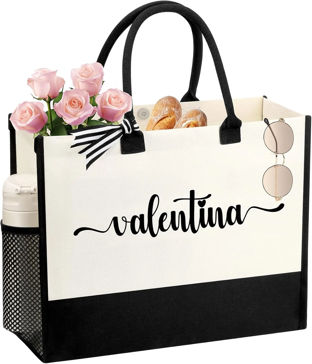 Personalized Name Tote Bag for Women, Birthday Best Friend Bridesmaid Gifts for Women Canvas Initial Tote Bags