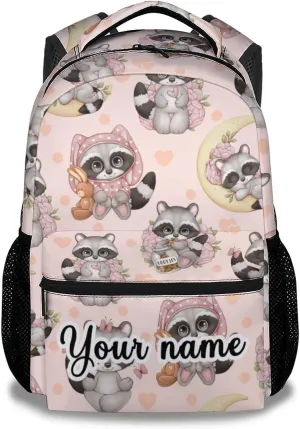 Personalized Raccoon Backpack for Girls Boys, 16 Inch Backpacks for School, Cute, Adjustable Straps, Durable, Lightweight, Large Capacity Bookbag for Kids