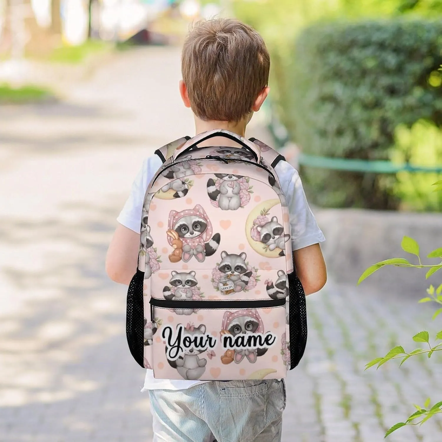 Personalized Raccoon Backpack for Girls Boys, 16 Inch Backpacks for School, Cute, Adjustable Straps, Durable, Lightweight, Large Capacity Bookbag for Kids