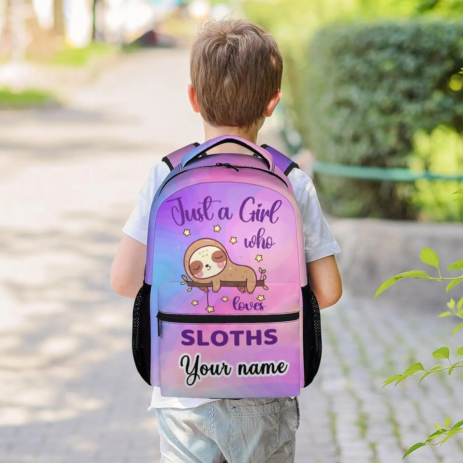 Personalized Sloth Backpack for Girls Boys, 16 Inch Backpacks for School, Cute, Adjustable Straps, Durable, Lightweight, Large Capacity Bookbag for Kids