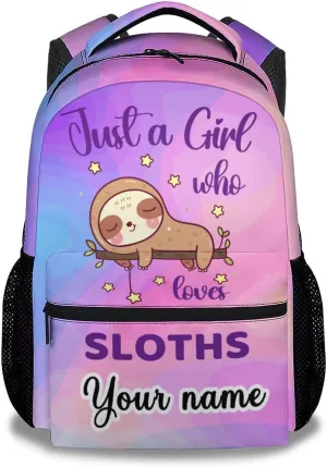 Personalized Sloth Backpack for Girls Boys, 16 Inch Backpacks for School, Cute, Adjustable Straps, Durable, Lightweight, Large Capacity Bookbag for Kids