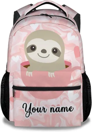 Personalized Sloth Backpack for Girls Boys, 16 Inch Pink Backpacks for School, Cute, Adjustable Straps, Durable, Lightweight, Large Capacity Bookbag for Kids