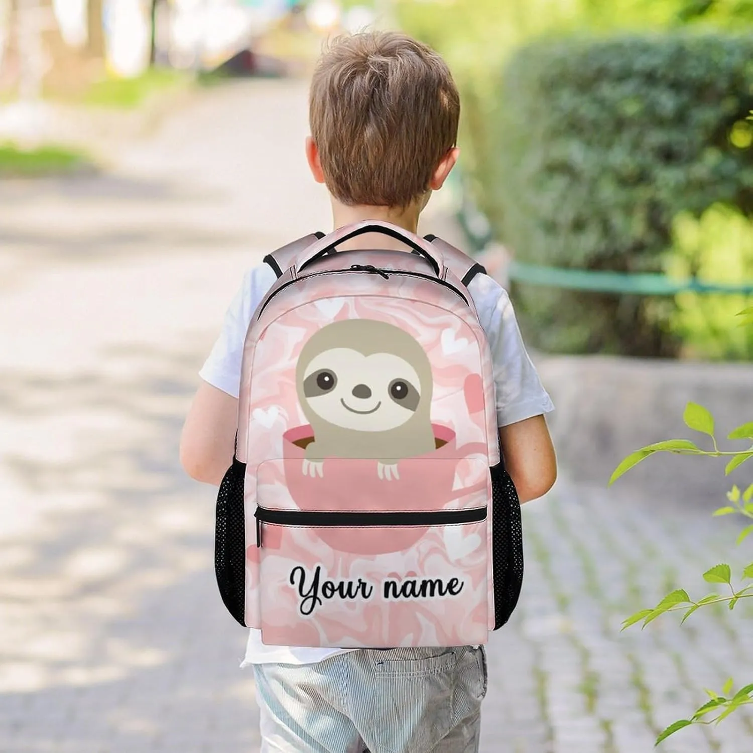 Personalized Sloth Backpack for Girls Boys, 16 Inch Pink Backpacks for School, Cute, Adjustable Straps, Durable, Lightweight, Large Capacity Bookbag for Kids