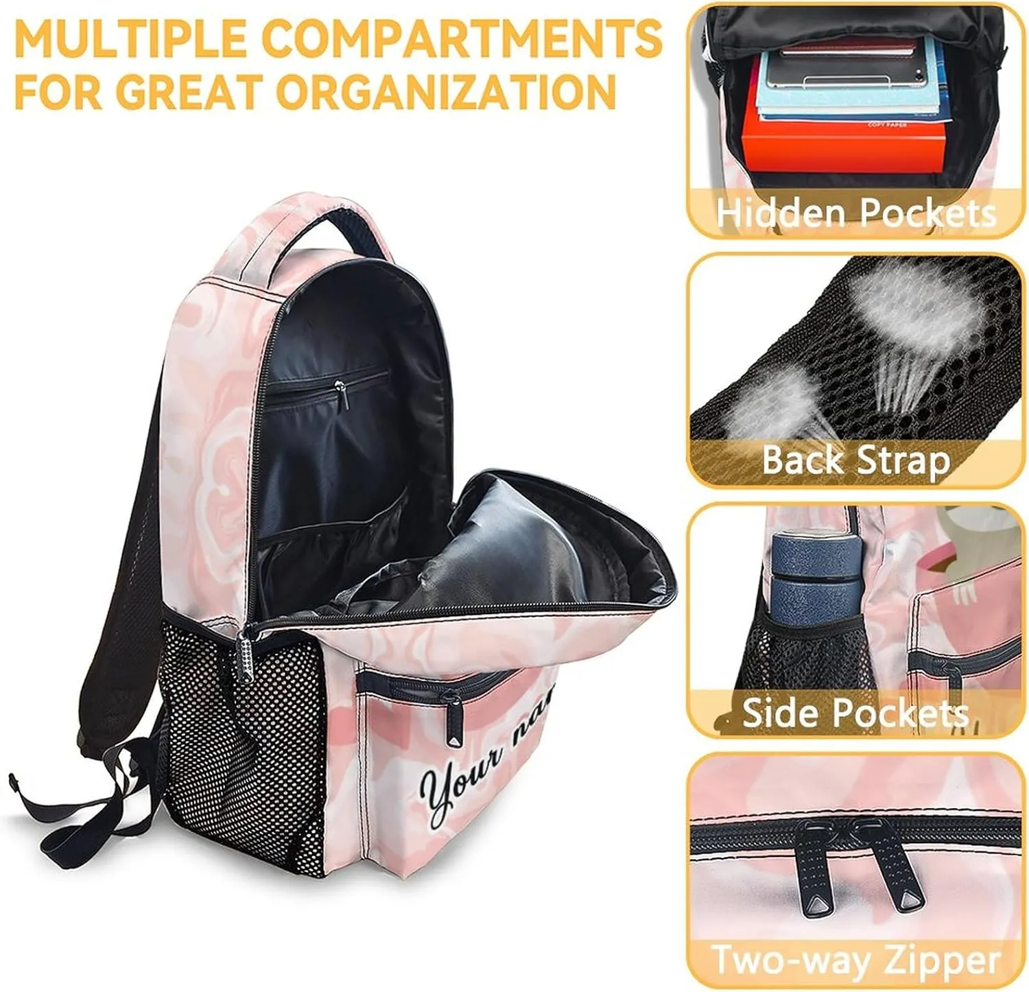 Personalized Sloth Backpack for Girls Boys, 16 Inch Pink Backpacks for School, Cute, Adjustable Straps, Durable, Lightweight, Large Capacity Bookbag for Kids