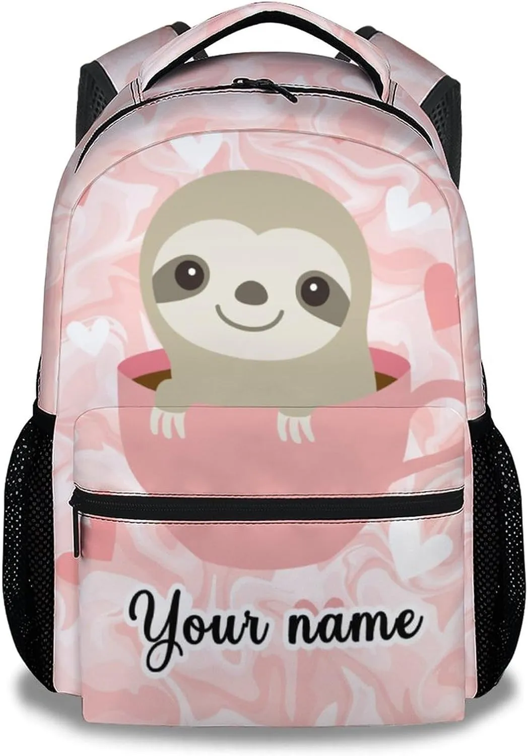 Personalized Sloth Backpack for Girls Boys, 16 Inch Pink Backpacks for School, Cute, Adjustable Straps, Durable, Lightweight, Large Capacity Bookbag for Kids