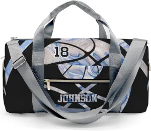 Personalized Sport Player Duffle Bag for Travel,Custom Carry on Bag Basketball Blue Marble Travel Bags Overnight Weekend Gym Bag Carry On Luggage Bags