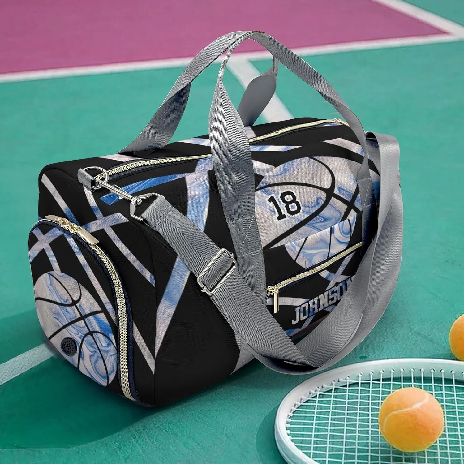 Personalized Sport Player Duffle Bag for Travel,Custom Carry on Bag Basketball Blue Marble Travel Bags Overnight Weekend Gym Bag Carry On Luggage Bags