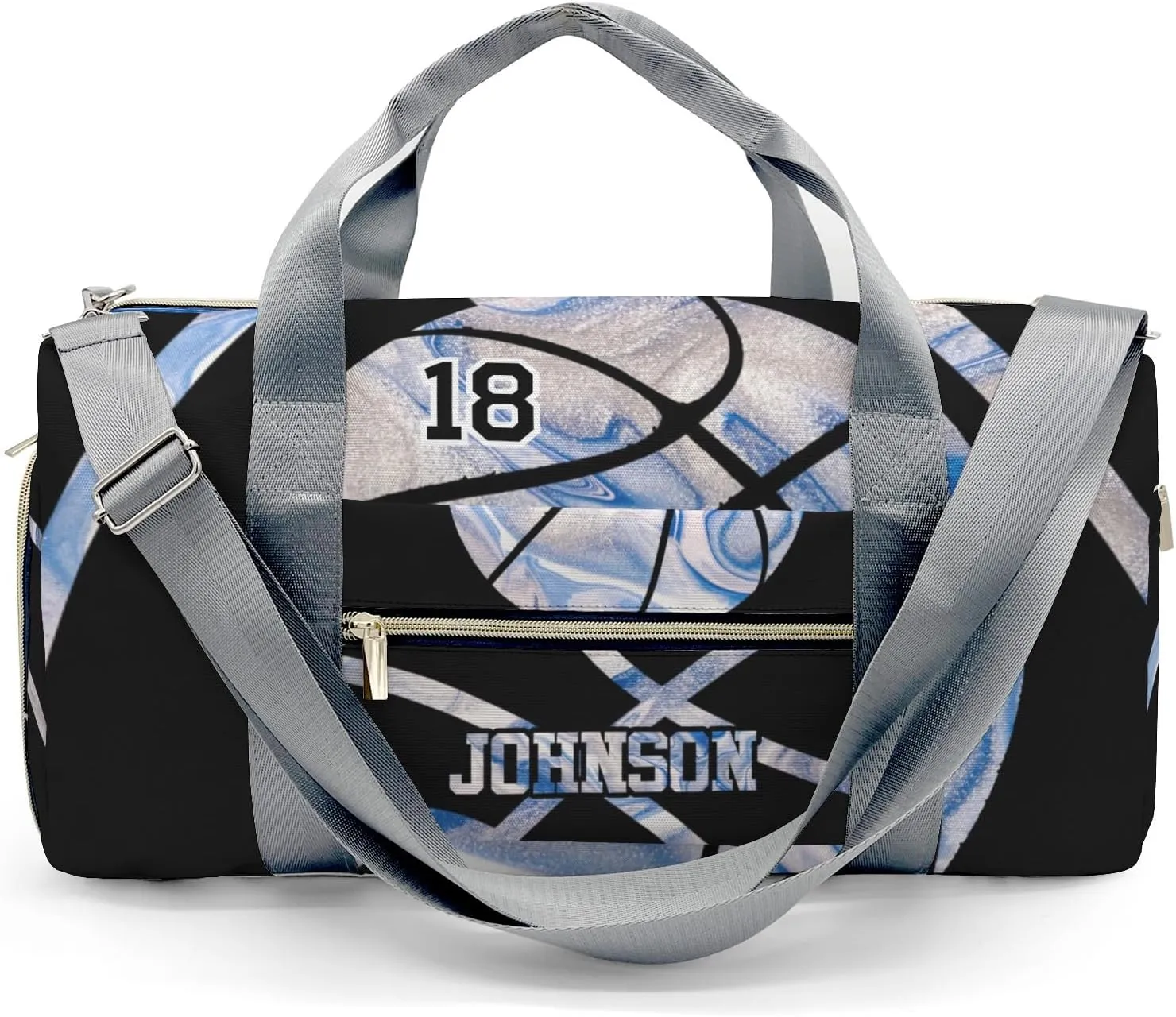 Personalized Sport Player Duffle Bag for Travel,Custom Carry on Bag Basketball Blue Marble Travel Bags Overnight Weekend Gym Bag Carry On Luggage Bags