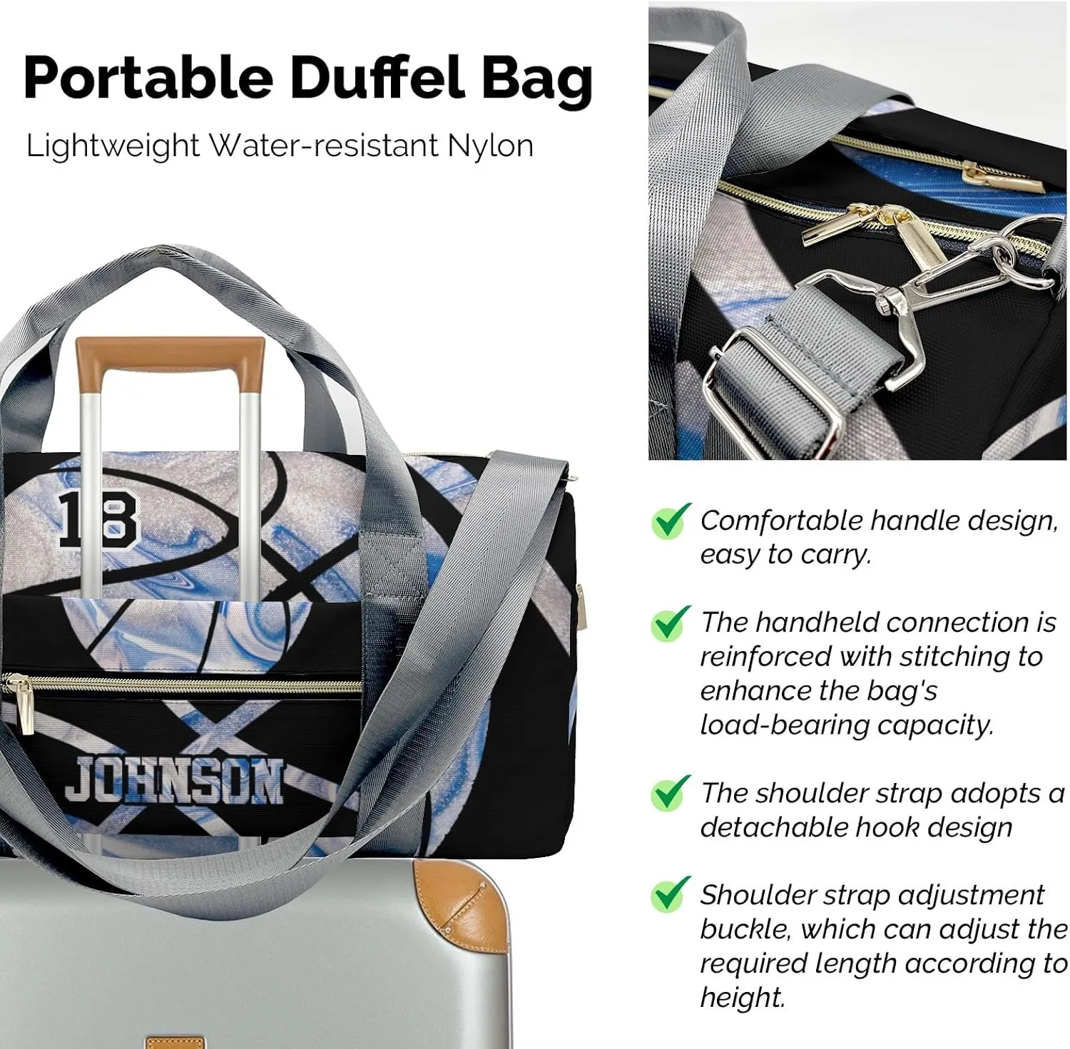 Personalized Sport Player Duffle Bag for Travel,Custom Carry on Bag Basketball Blue Marble Travel Bags Overnight Weekend Gym Bag Carry On Luggage Bags