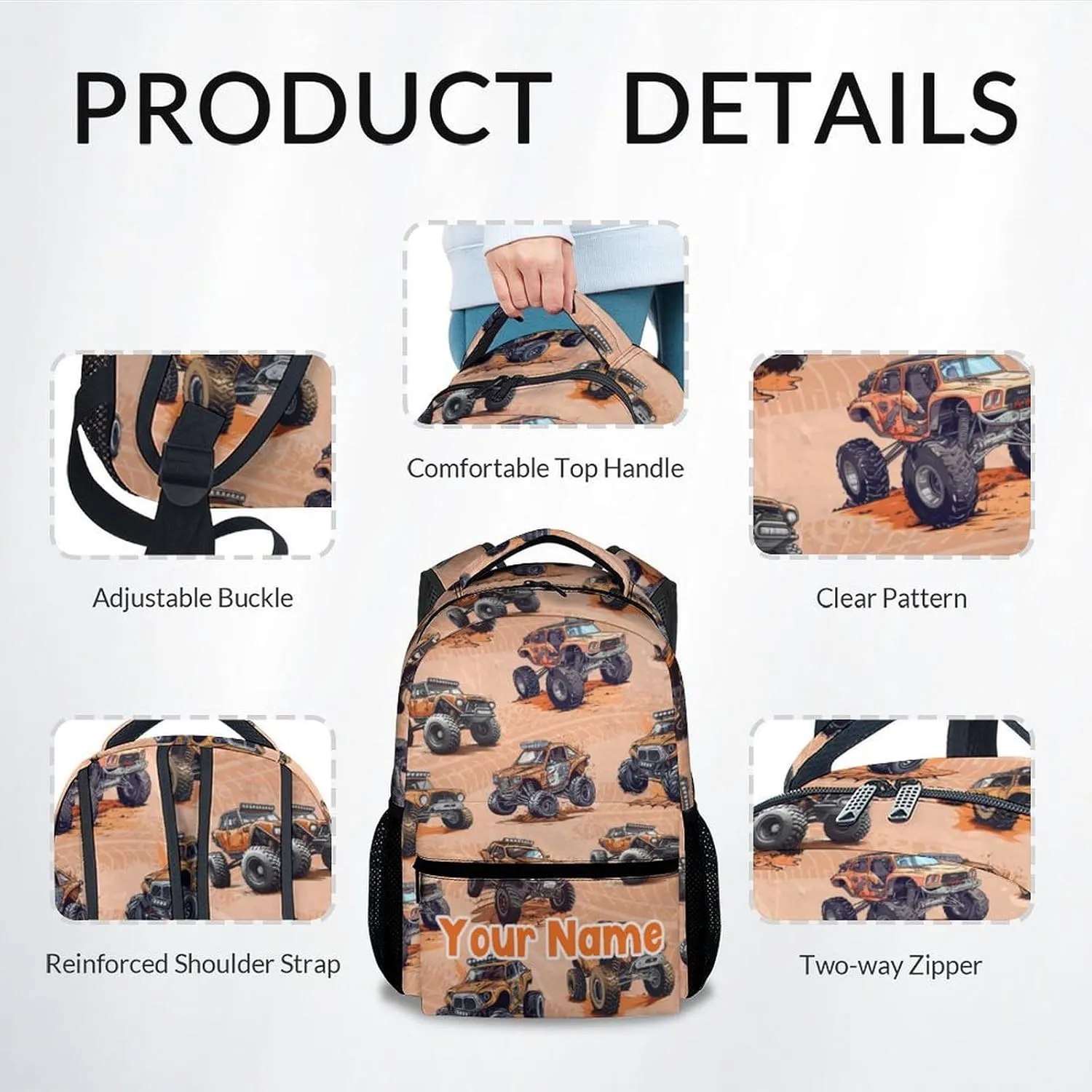 Personalized Truck Backpacks for Kids, School Backpack for Boys Girls, Lightweight Bookbag for Elementary Middle School, Cool Brown Car School Bag