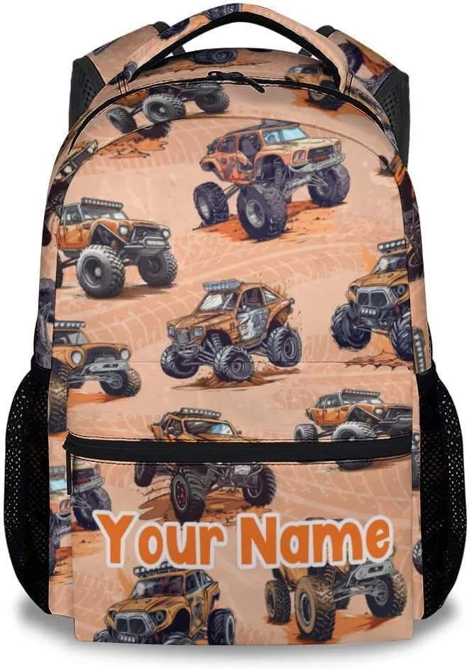 Personalized Truck Backpacks for Kids, School Backpack for Boys Girls, Lightweight Bookbag for Elementary Middle School, Cool Brown Car School Bag