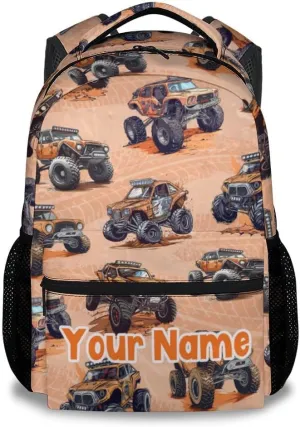 Personalized Truck Backpacks for Kids, School Backpack for Boys Girls, Lightweight Bookbag for Elementary Middle School, Cool Brown Car School Bag