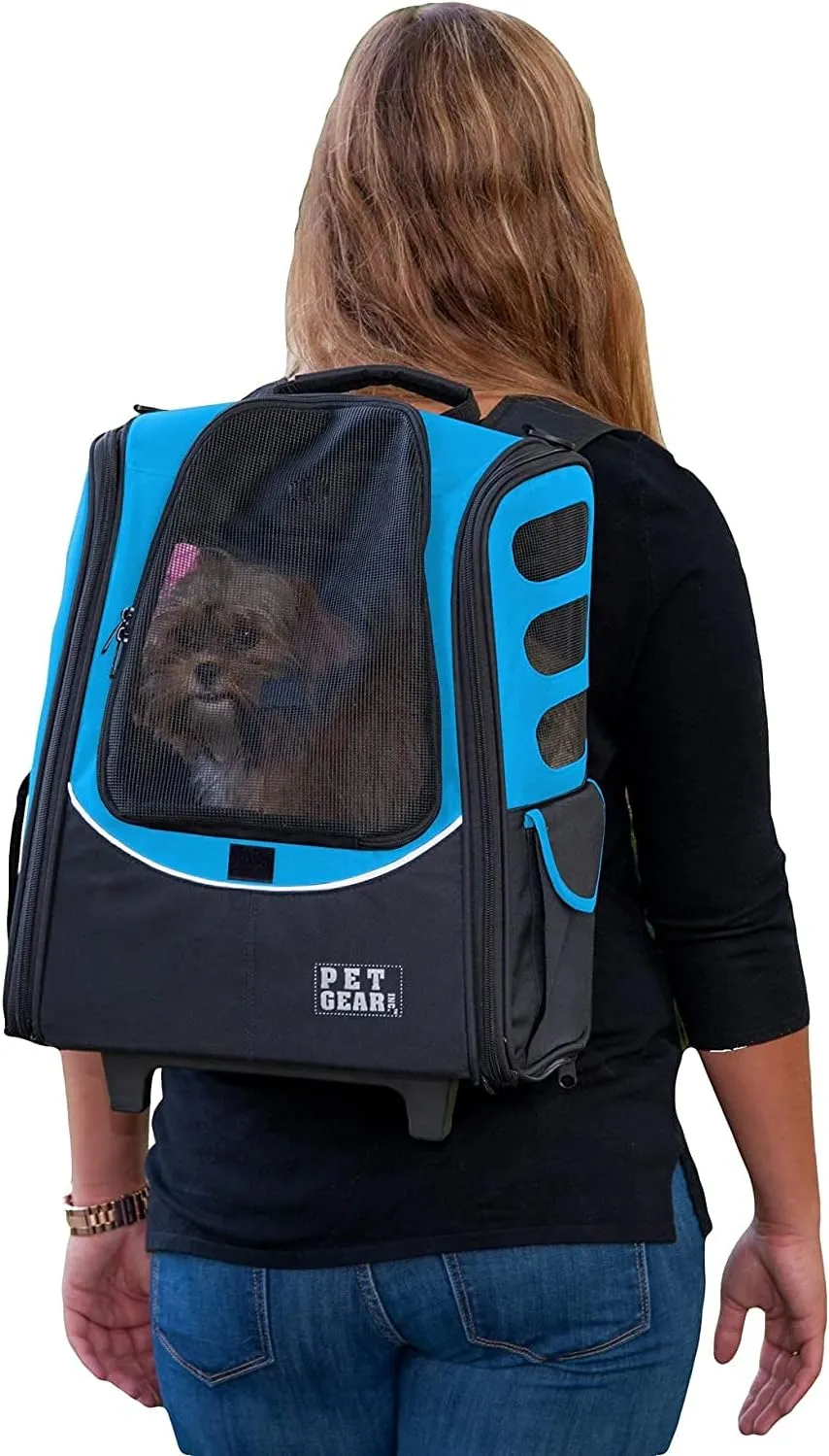 Pet Gear I-GO2 Roller Backpack, Travel Carrier, Car Seat for Cats/Dogs, Mesh Ventilation, Included Tether, Telescoping Handle, Storage Pouch, 2 Models, Available 12 Colors